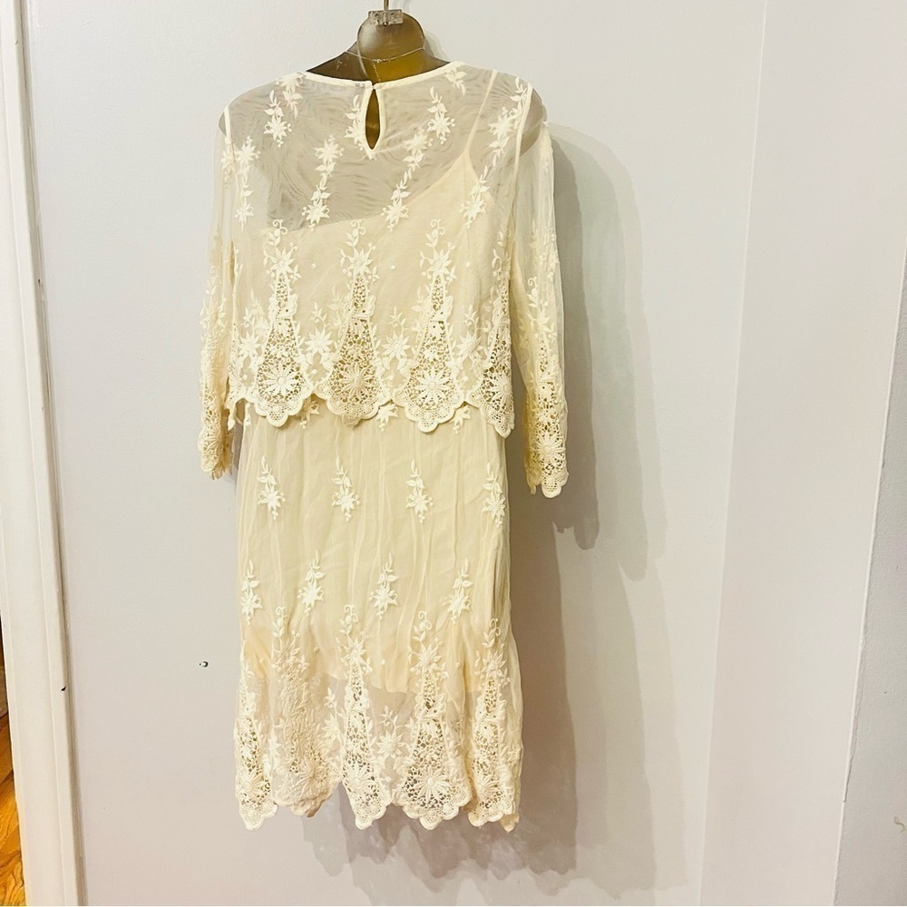 ZARA Boho Lace Long Sleeve Dress – Cream Ivory Sheer Floral – Size Small - Picture 6 of 7